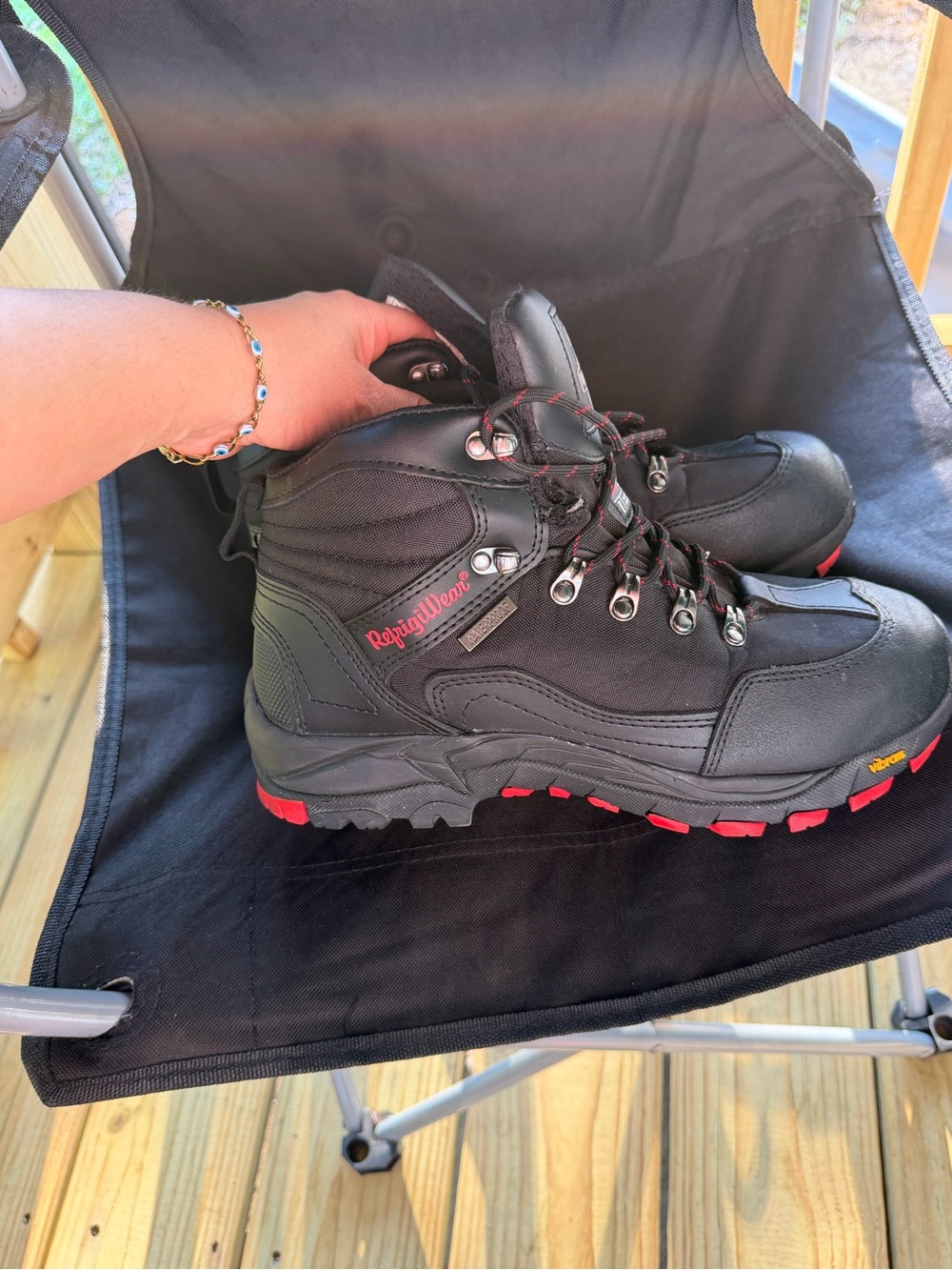RuggedWear Men's Black Hiking Boots with Red Accents